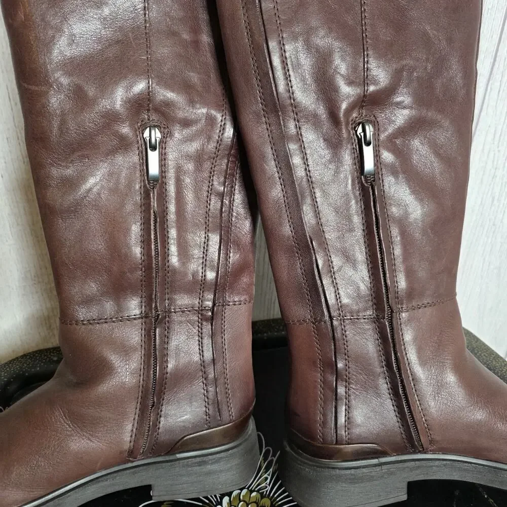 Franco Sarto Battina Brown Leather Over the Knee Boots Riding Tall - 7.5 M